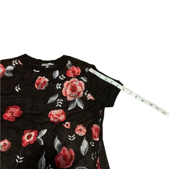 Charlotte Russe Top Sheer Mesh Embroidered Floral Short Sleeve Black Size Medium - Picture 7 of 7